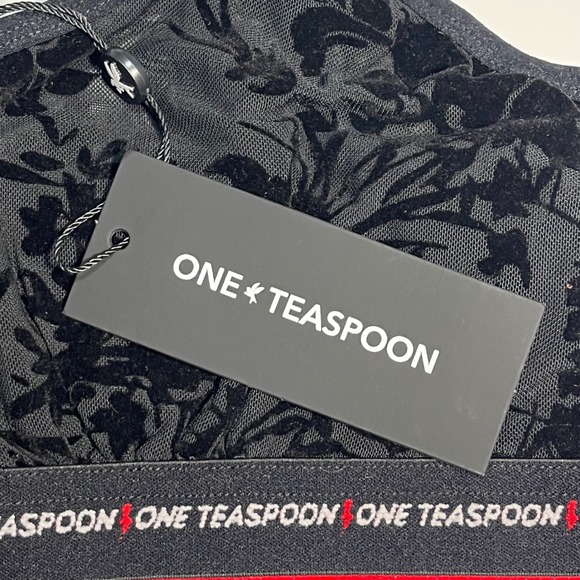 One Teaspoon Black Shadow Flower Mesh Bandeau Bralette Women XXL Lace Floral NEW - Picture 7 of 11